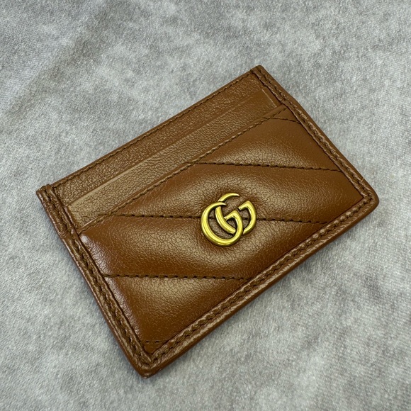 Gucci Marmont Diagonal Quilted Leather Card Holder Wallet Gg - Picture 3 of 7